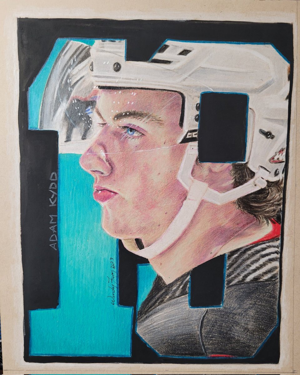 Good morning twitter, here is a 8x10' portrait of Adam Kydd, of the @Kelowna_Rockets 
#WHL #hockeyart #gouache #polychromos #strathmoreart