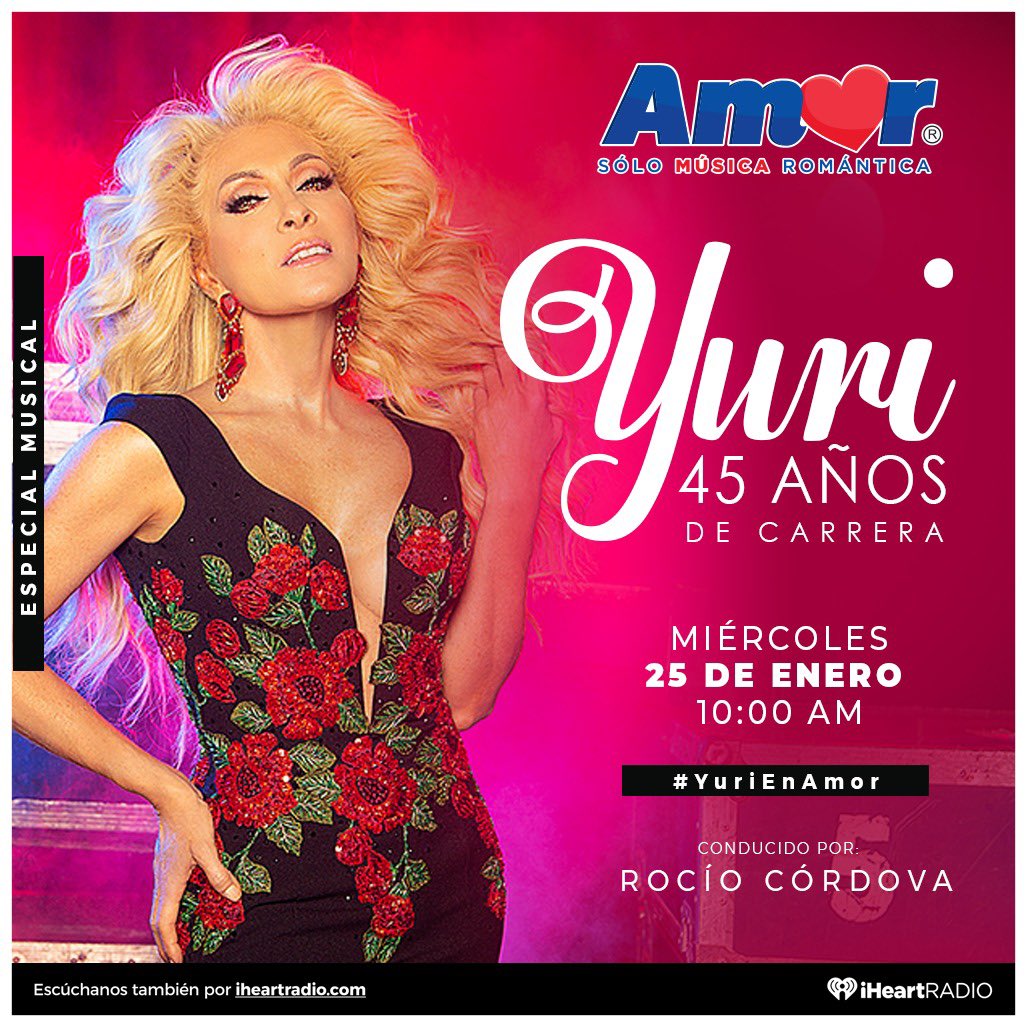 ¡Tenemos una cita! 🗓️ El miércoles 25 a las 10:00 am estará @OficialYuri en @iHeartRadioMx por sus 45 años de carrera. ¡No te lo puedes perder #YuriEnAmor! ❤️