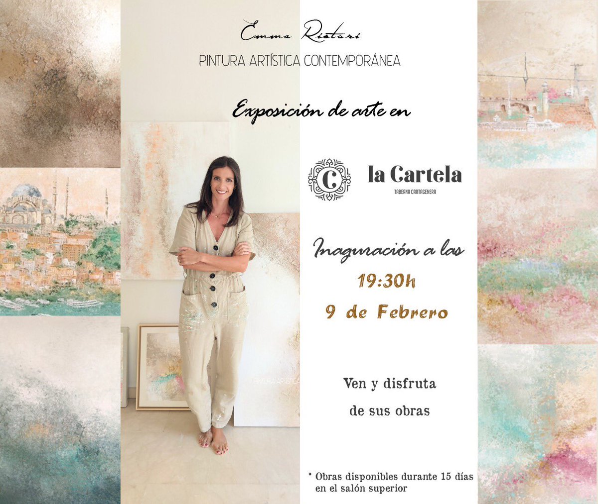 𝐋𝐀 𝐂𝐀𝐑𝐓𝐄𝐋𝐀 comer/cenar y disfrutar del #arte artístico contemporáneo de 𝐄𝐌𝐌𝐀 𝐑𝐈𝐒𝐓𝐎𝐑𝐈 en nuestro salón superior - 𝐈𝐍𝐀𝐆𝐔𝐑𝐀𝐂𝐈𝐎́𝐍 𝟗 𝐃𝐄 𝐅𝐄𝐁𝐑𝐄𝐑𝐎 A las 𝟏𝟗:𝟑𝟎h
#cartagenamurcia #turismocartagena #lacartelacartagena #artecontemporaneo