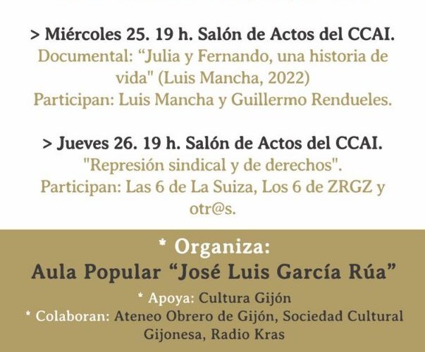 luis_mancha's tweet photo. Mañana en GIJÓN proyectan mi documental "Julia y Fernando, una historia de vida" (Luis Mancha, 2022) en el Centro Cultural Antiguo Instituto, a las 19hrs. Organiza el Aula Popular "José Luis García Rúa". https://t.co/4PGtjBFI5K