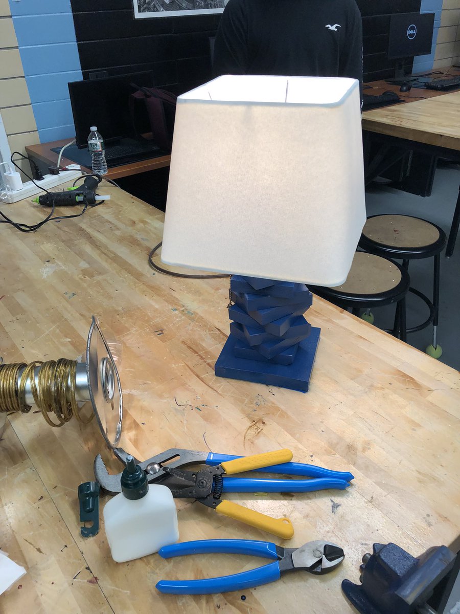 APHS senior engineering Capstone project examples.  Ss designed a nightstand with integrated cellphone charger. Plus a table lamp.  Taking them home today.  After 5 years together, I’ll truly miss them; really proud! @PrincipalONeill @APDirCI_ERuiz <a href="/Asbury_ParkSD/">Asbury Park Schools</a>