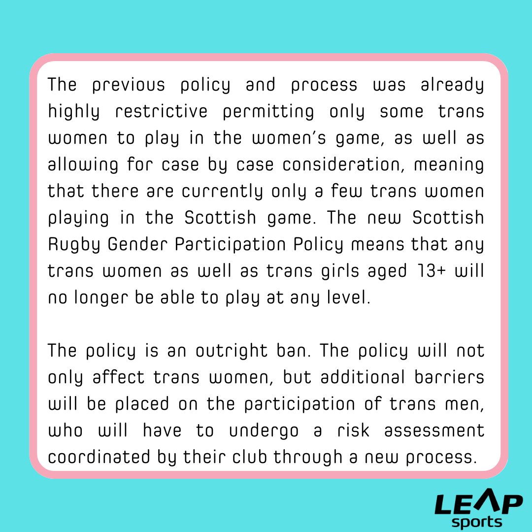 LEAPsports's tweet image. Our statement on @Scotlandteam's updated Gender Participation Policy. 

Also available on our website leapsports.org/news/statement…