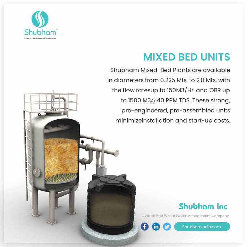 Shubham Mixed-Bed Plants are available in diameters from 0.225 Mts. to 2.0 Mts. with the flow ratesup to 150M3/Hr. and OBR up to 1500 M3@40 PPM TDS. 
shubhamindia.com/mixed-bed-unit…

#MixedBedUnit #WaterTreatment #WTP #STP #SewageTreatmentPlant #WaterTreatmentPlant #WWTP #ShubhamInc