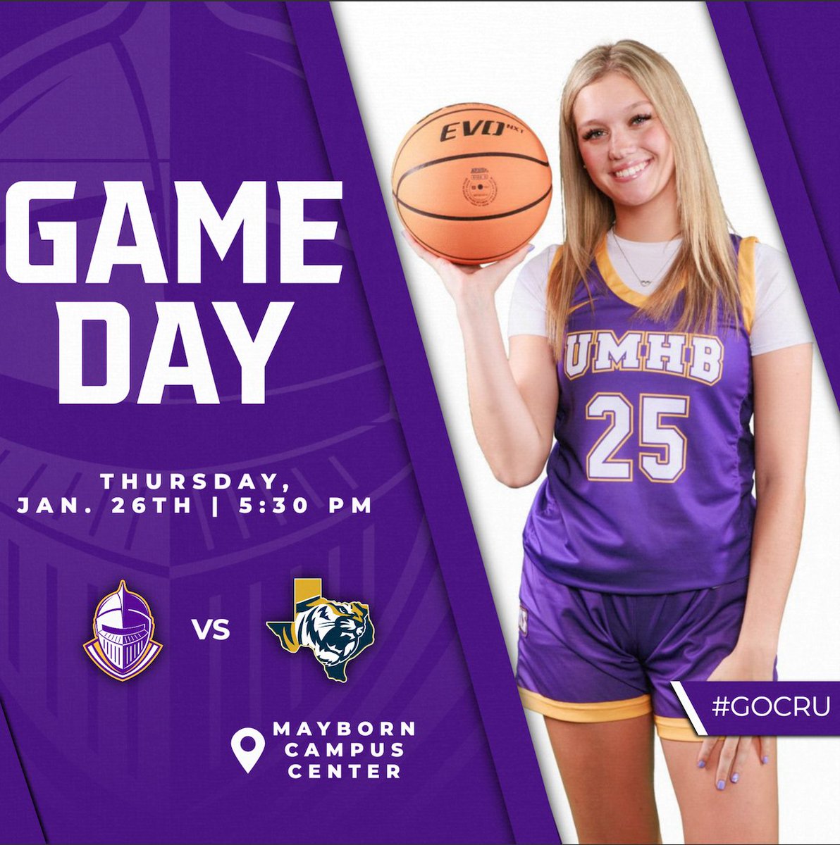 ⚡️GAME DAY⚡️

🏀 | ETBU
⏰ | 5:30 PM
📍 | Mayborn Campus Center
📽 | cruathletics.com/live
📶 | cruathletics.com/live

#gocru