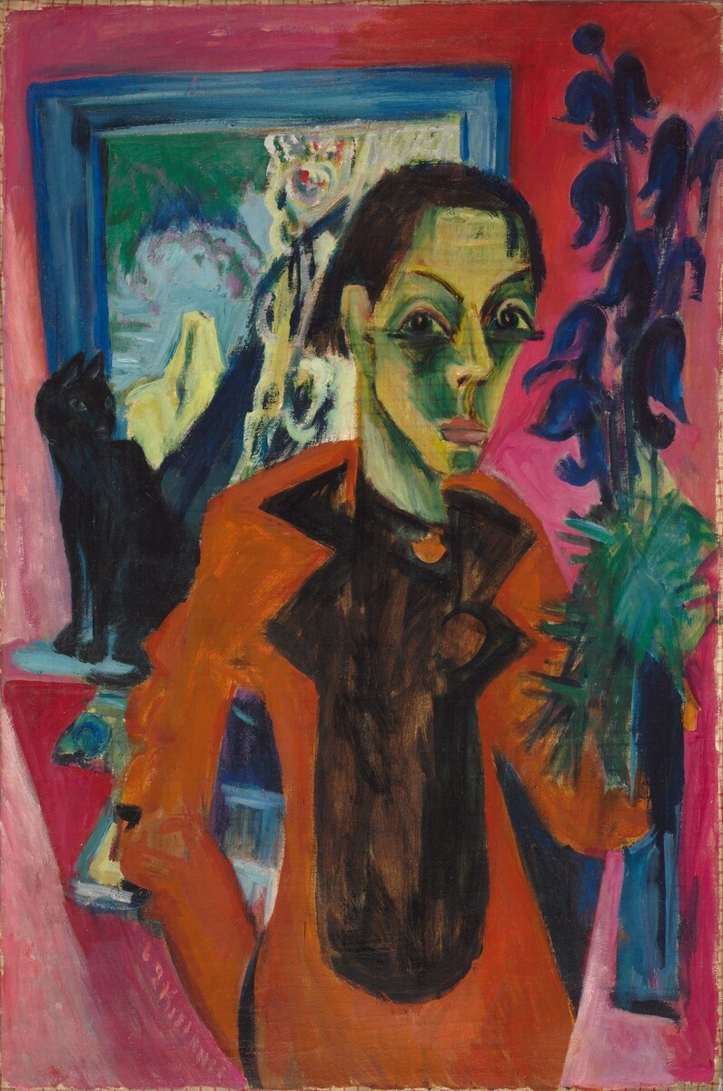 Ernst Ludwig Kirchner, Self-Portrait with Cat, 1920 #harvardartmuseums #museumarchive harvardartmuseums.org/collections/ob…