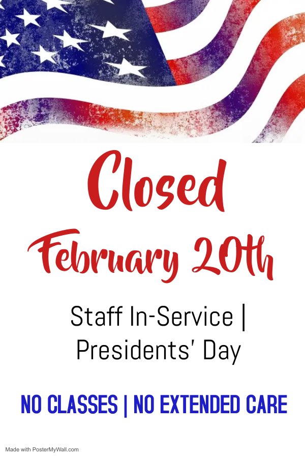 LegacySchoolNE's tweet photo. Legacy School will be CLOSED Monday, February 20th, in observance of Presidents' Day. This is a staff in-service day for Legacy. There will be NO CLASSES and NO EXTENDED CARE.

#PresidentsDay #StaffInService #NoClasses #LegacySchoolNE https://t.co/6BPEdgYYUa