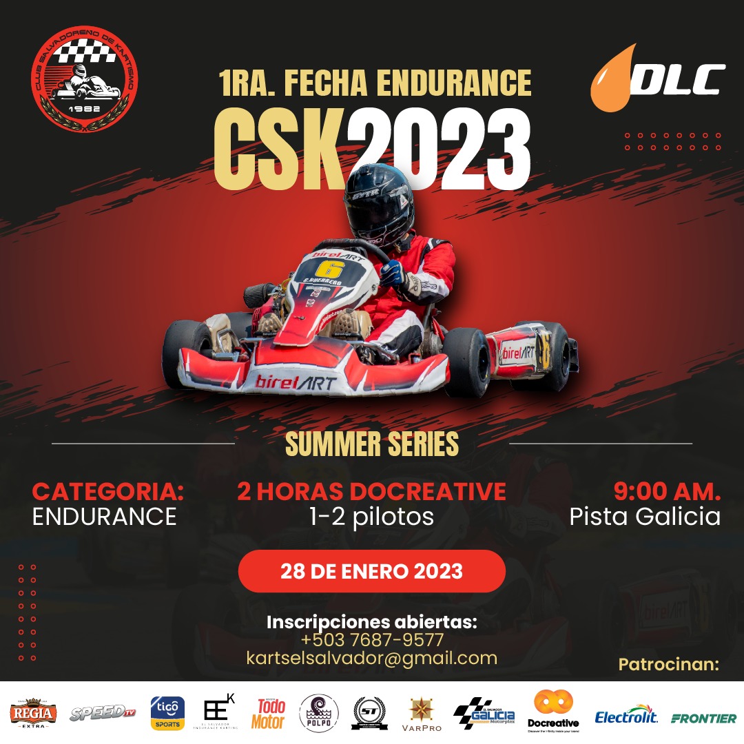 cskartismo's tweet photo. Recuerda que arranca el Campeonato Nacional 2023 en Pista Galicia con la 1ra Fecha de Endurance con una carrera de 2 horas!

#kart #karts #kartingtime #kartinglife #kartingpassionandlife #kartinglifestyle #kartingemotionandpassion #elsalvador #pista #pistagalicia #eek https://t.co/wTPqyaqBCR