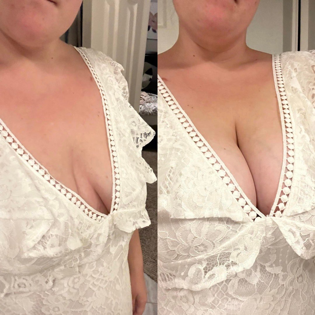 misseskissesxo's tweet photo. "I am in love with the before and after!!! So happy with this bra! Makes me look so good in this dress, it's also a little backless so this bra is perfect for it." ♥️

We're in LOVE with this before and after review from the gorgeous Nicky in the Misses Kisses Shallow Plunge. https://t.co/dV1ozX3H9S
