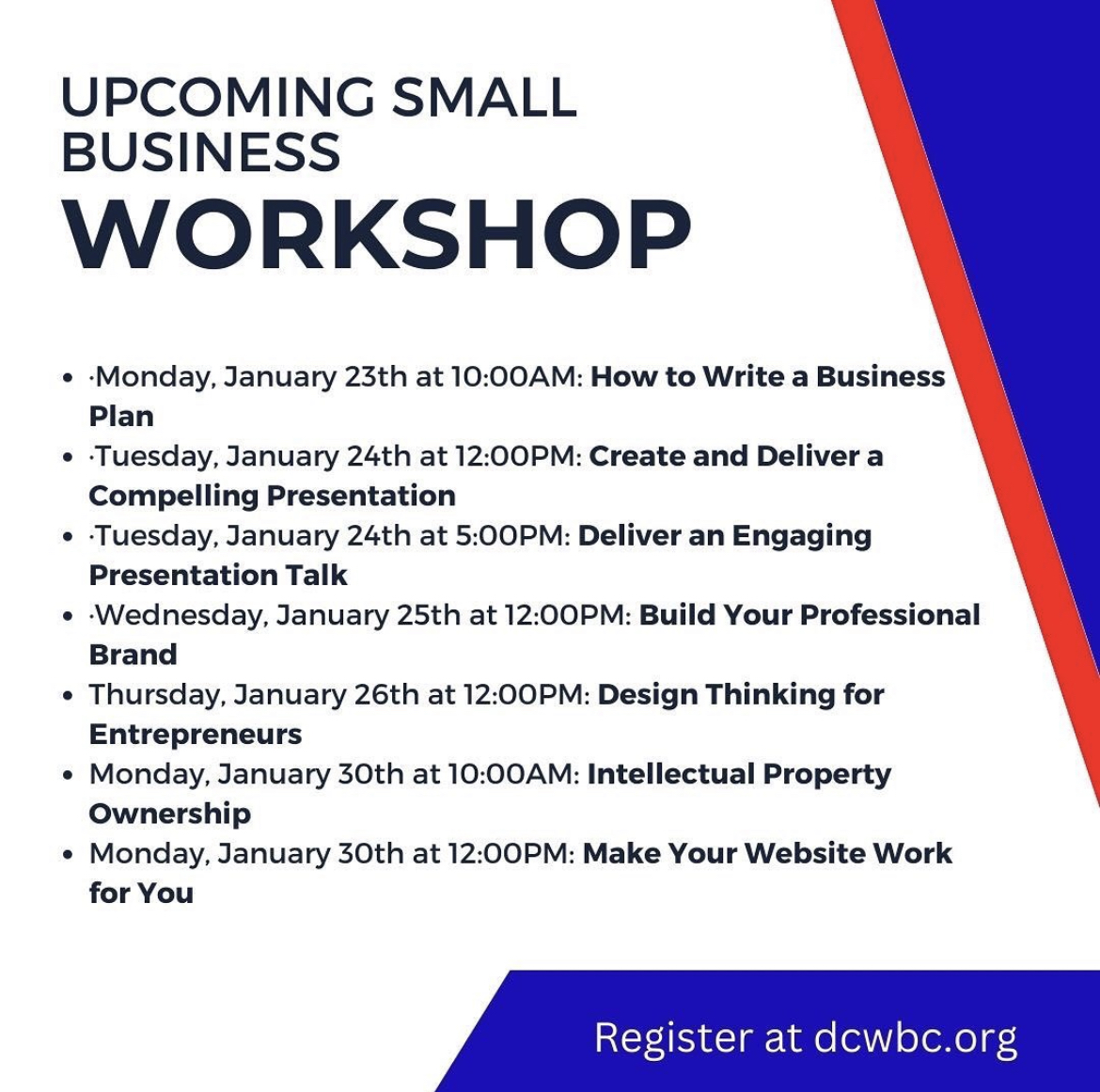 WoodleyParkMS's tweet image. ⚠️Attention #WoodleyPark Small Business Owners⚠️ Check out these upcoming virtual workshops through @TheDCWBC! Take advantage of these #FREE resources to grow your brand. 📓 Register now: dcwbc.org
.
@SmallBizDC / #SmallBizDC / @FreeinDCBlog / #WoodleyParkMainStreet