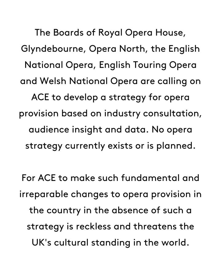 We call on @ace_national and @HENLEYDARREN to develop an opera strategy, in conversations with audiences and our colleagues across the industry - @RoyalOperaHouse, @glyndebourne, @Opera_North, @E_N_O & @WNOtweet