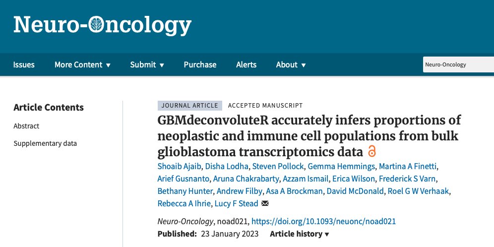 Lucy Stead (@lucyfstead) on Twitter photo We just published in Neuro-Oncology 🥳 GBMdeconvoluteR quantifies immune & neoplastic cells in bulk RNAseq of IDHwt GBM:tinyurl.com/2bpueaas. More research facilitated by <a href="/LeedsNeuroRTB/">Leeds Neuropathology Research Tissue Bank</a> funded by <a href="/YorkshireBTC/">Yorkshire's Brain Tumour Charity</a> and <a href="/OscarsCharity/">OSCAR's PBTC</a>. We just published in Neuro-Oncology 🥳 GBMdeconvoluteR quantifies immune & neoplastic cells in bulk RNAseq of IDHwt GBM:tinyurl.com/2bpueaas. More research facilitated by <a href="/LeedsNeuroRTB/">Leeds Neuropathology Research Tissue Bank</a> funded by <a href="/YorkshireBTC/">Yorkshire's Brain Tumour Charity</a> and <a href="/OscarsCharity/">OSCAR's PBTC</a>.