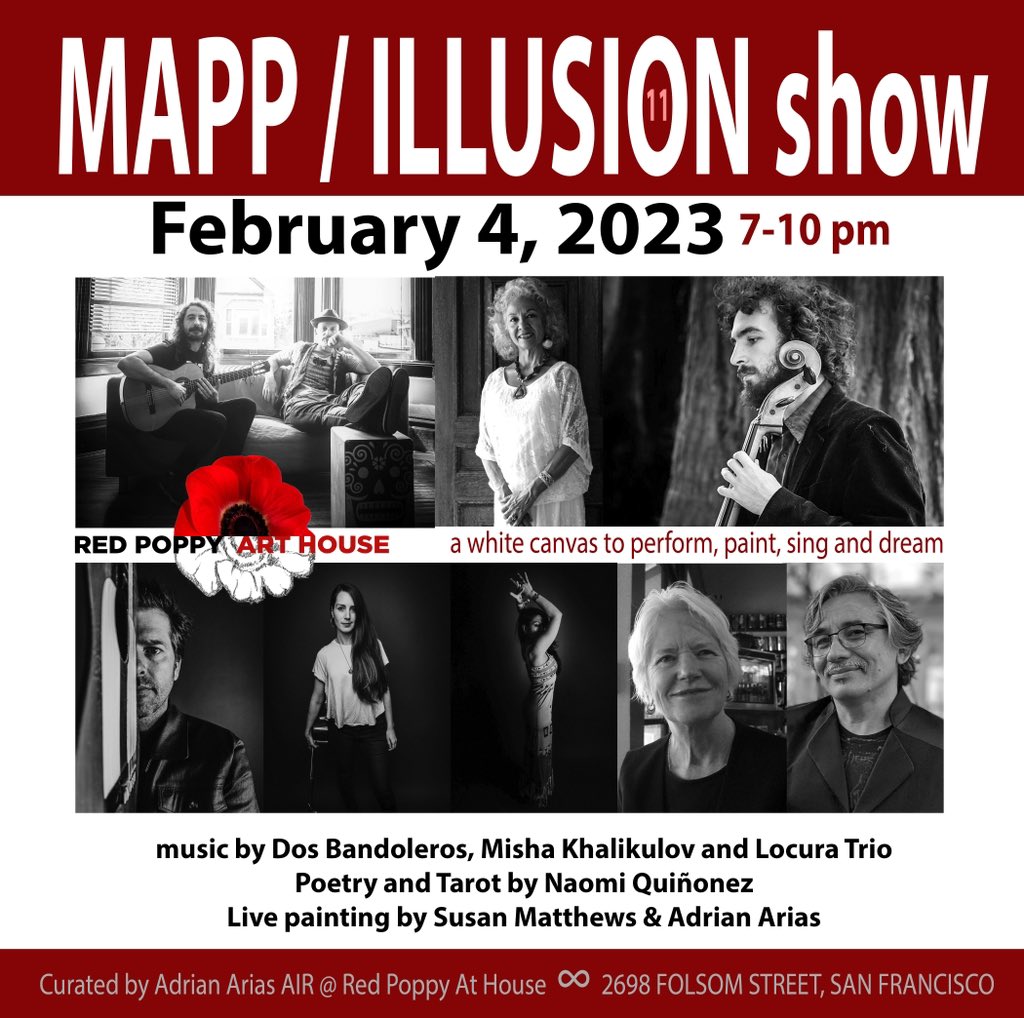 Next show: Saturday 2/4/23
LoCura Trio at <a href="/MAPPmission/">MAPP SF</a> 
curated by <a href="/Adrin24732633/">Adrián Arias</a> at <a href="/redpoppyart/">Red Poppy Art House</a> 
Special theme: #reproductiverights