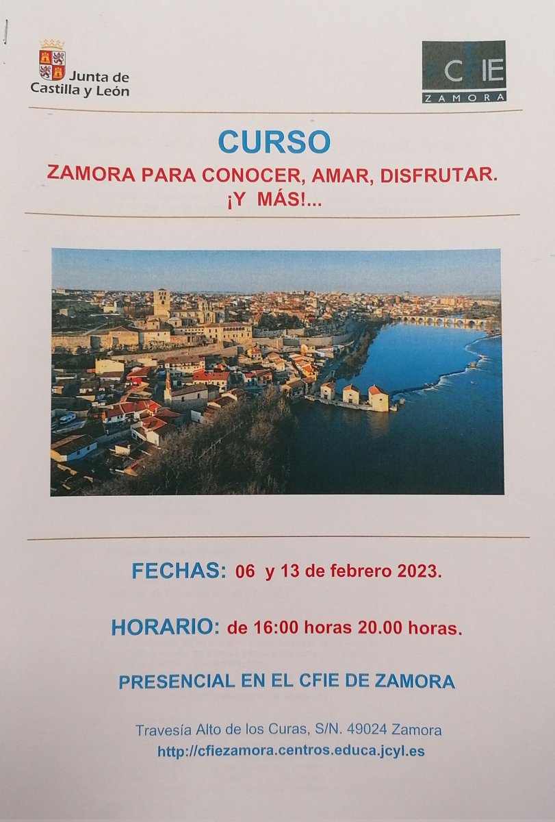 Si te interesa #innovacyl y profundizar en el conocimiento #incluCyL del PATRIMONIO de  zAMORa como recurso didáctico  @educacyl puedes inscribirte @cfiezamora hasta el 30 de enero. ¡Nos vemos 6 y 13 febrero! ¡Puedes conocer, disfrutar, amar Zamora con A. Bartolomé¡