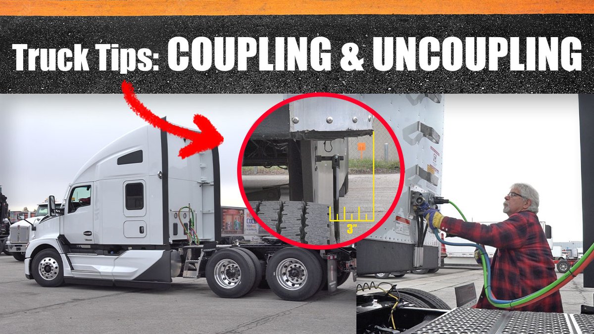 Todaystrucking's tweet photo. Are you preparing to couple or uncouple a tractor-trailer? Equipment editor Jim Park walks you through every step of the process in our latest #TruckTips video. https://t.co/v6vAYXxT27 #trucking #truckdrivers #drivingtips #drivingvideo https://t.co/P2Kk5rdUKi