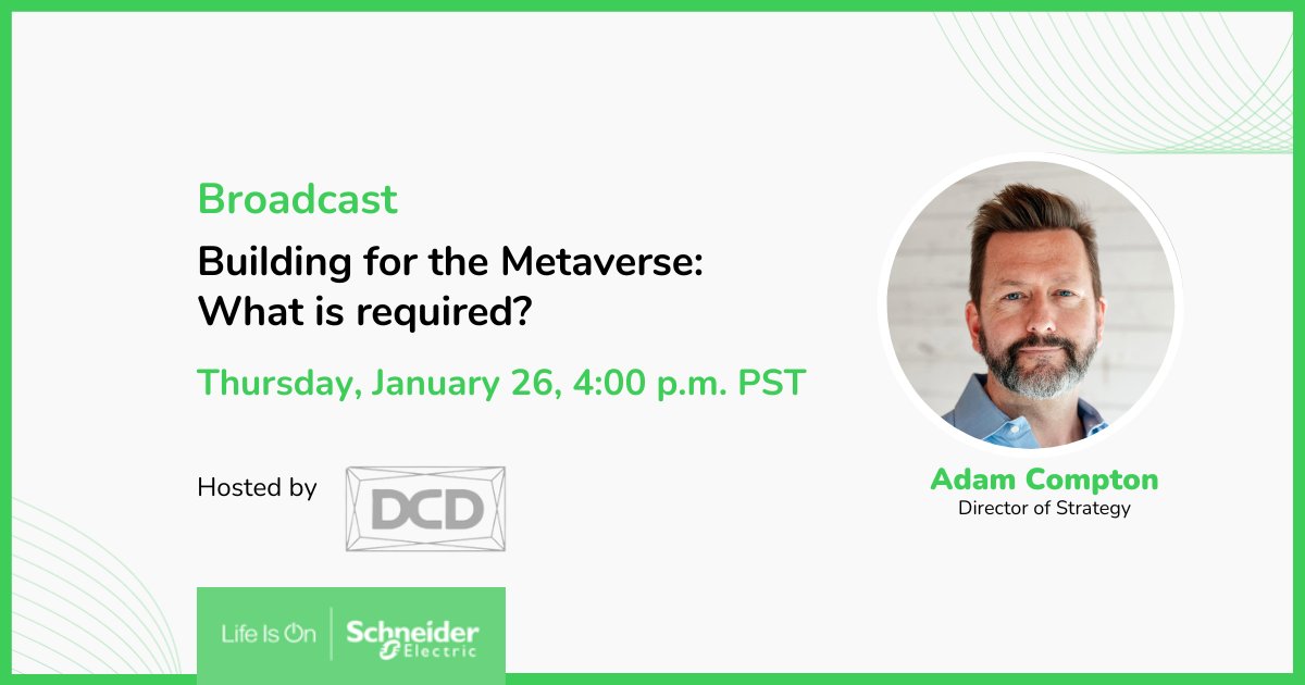 Get ready for the future of the #Metaverse. As companies explore the Metaverse, infrastructure demands are set to soar🚀. Join our panel discussion on January 26, 11 a.m. EST to hear from <a href="/AdamCompton/">Adam Compton</a> on how the data center industry is preparing. spr.ly/60193wvWR