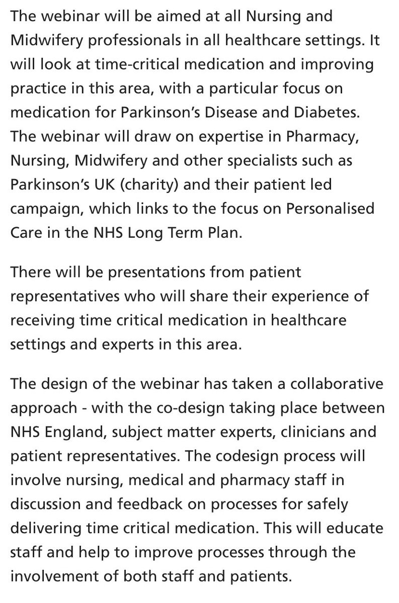 Jonny Acheson (@jonny_acheson) on Twitter photo This Time Critical Medication Webinar on Thurs 2nd March 12-1pm is for #NHS Nursing and Midwifery HCP’s with a focus on #Parkinsons and #Diabetes Register here events.england.nhs.uk/events/time-cr…
Any chance of a RT <a href="/WeNurses/">WeNurses 💙</a> <a href="/theRCN/">The RCN</a> @nursingnotesUK <a href="/nmcnews/">Nursing and Midwifery Council</a> <a href="/NurseStandard/">Nursing Standard</a> <a href="/NursingTimes/">Nursing Times</a> This Time Critical Medication Webinar on Thurs 2nd March 12-1pm is for #NHS Nursing and Midwifery HCP’s with a focus on #Parkinsons and #Diabetes Register here events.england.nhs.uk/events/time-cr…
Any chance of a RT <a href="/WeNurses/">WeNurses 💙</a> <a href="/theRCN/">The RCN</a> @nursingnotesUK <a href="/nmcnews/">Nursing and Midwifery Council</a> <a href="/NurseStandard/">Nursing Standard</a> <a href="/NursingTimes/">Nursing Times</a>