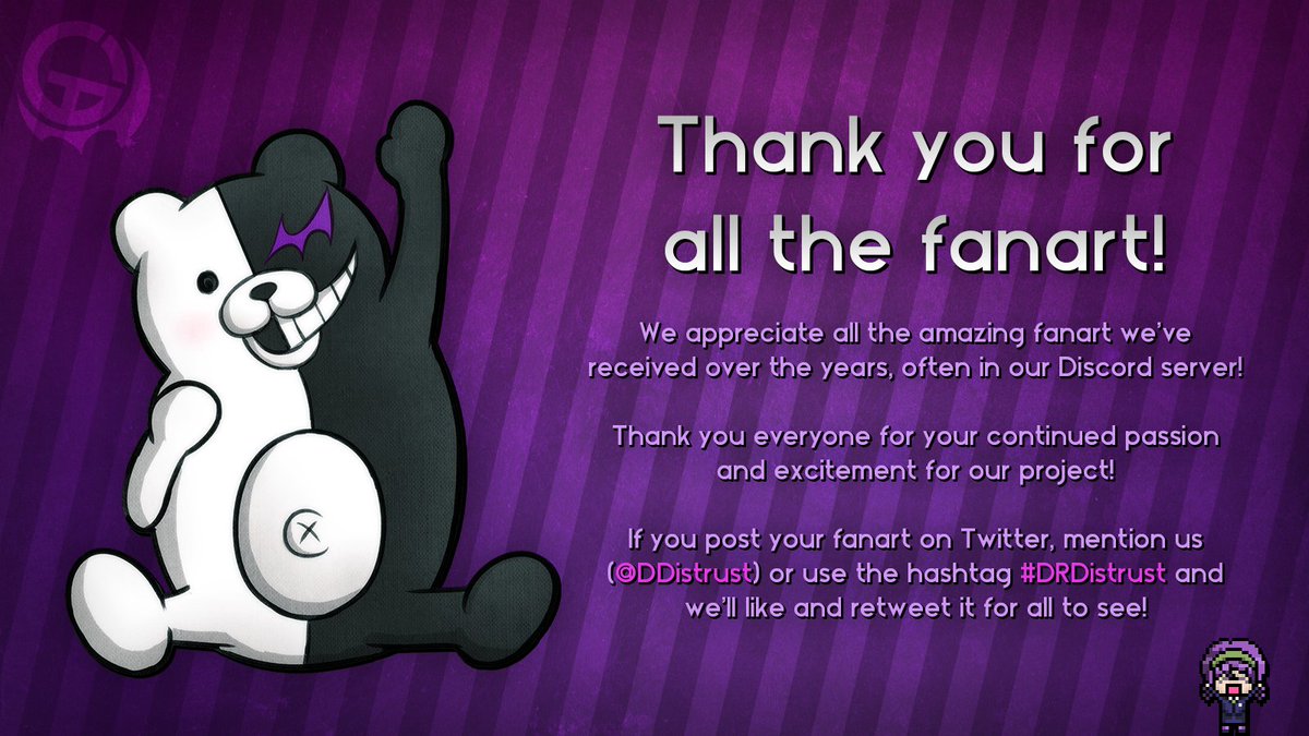Thank you for all the recent support and fanart!

The Danganronpa community has been so friendly and encouraging - we can't wait to show you more as development continues!

#Danganronpa #DRDistrust