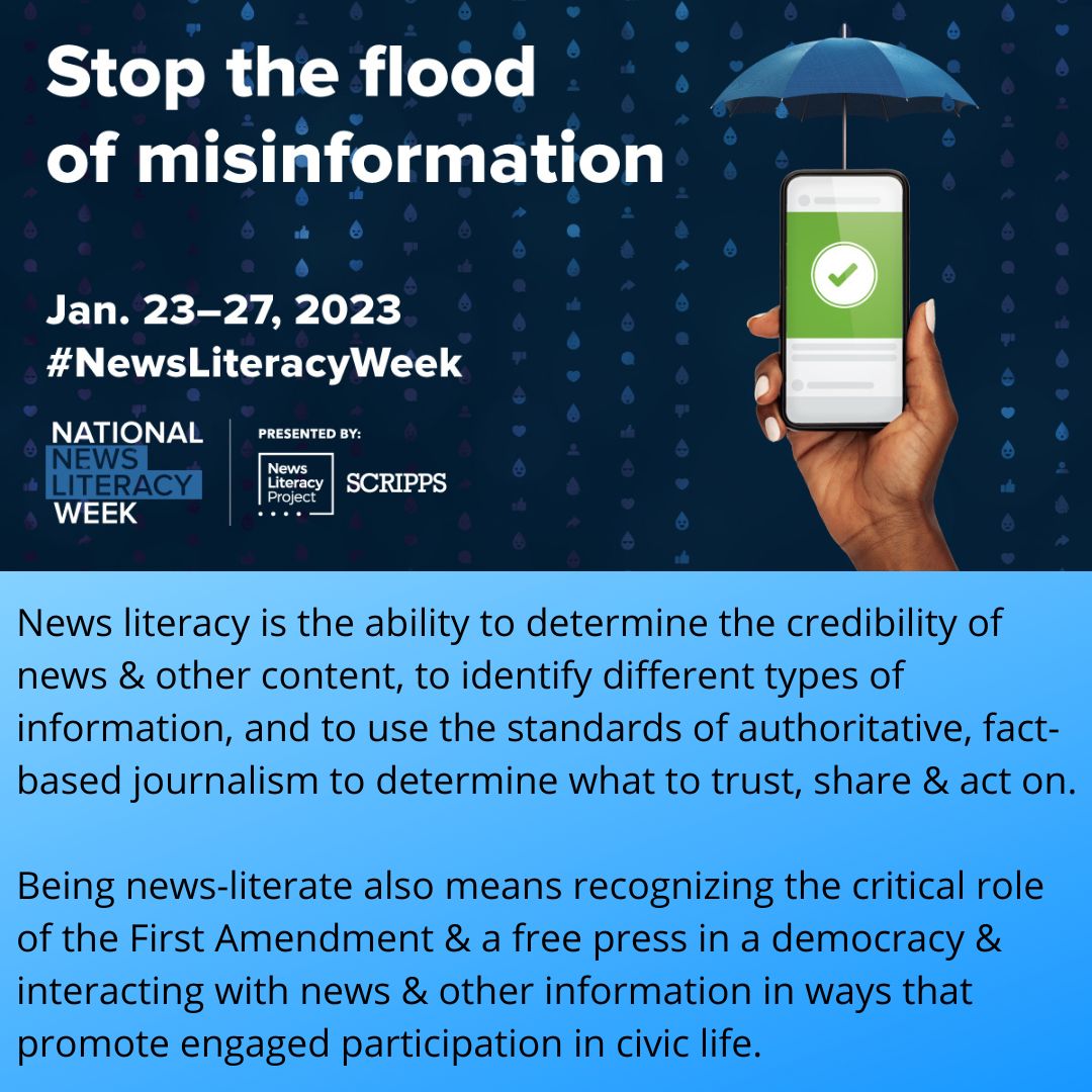 Don’t get caught off guard. Recognize misinformation & stop it in its tracks by using RumorGuard’s 5 Factors for evaluating credibility. trst.in/TGHhpe

#NewsLiteracyWeek is Jan 23-27. NewsLiteracyWeek.org
Check back for daily tips to stop the flood of misinformation.