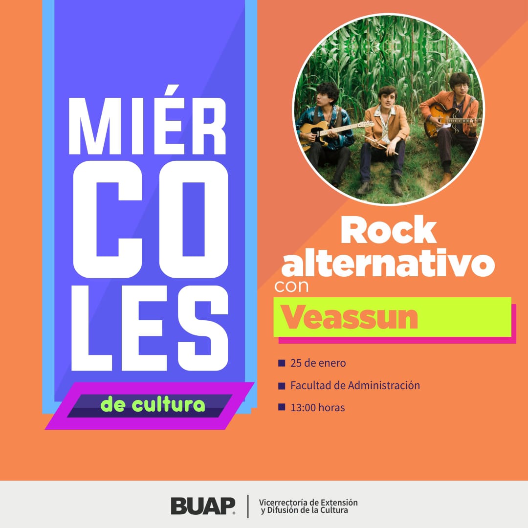 ⚠️ <a href="/veassunmusic/">Veassun</a>  es una banda emergente de la Ciudad de Puebla que hará vibrar con sus ritmos a la comunidad de la Facultad de Administración.

Nos vemos este miércoles a las 13 hrs. 😷🎸🤘

#CulturaBUAP