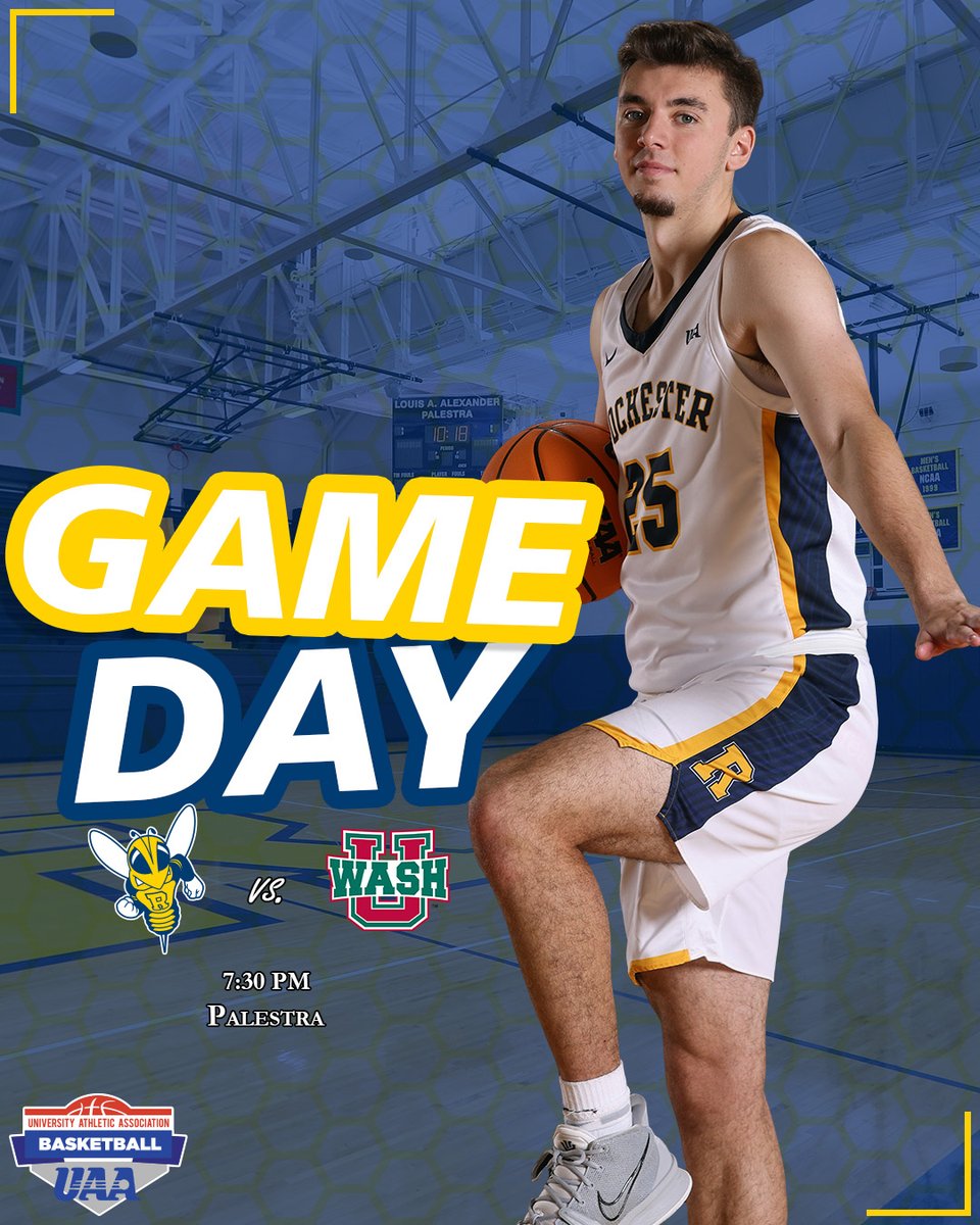 UofRathletics's tweet image. IT&apos;S UAA GAME🏀DAY‼️ 

#11 @URMensHoops welcomes the Bears for another conference contest inside the Palestra!!!

🆚: WashU
⏰: 7:30 p.m.
📊: bit.ly/3CKDB0Y
📺: bit.ly/3R5oHKp

#GoJackets // #d3mbb