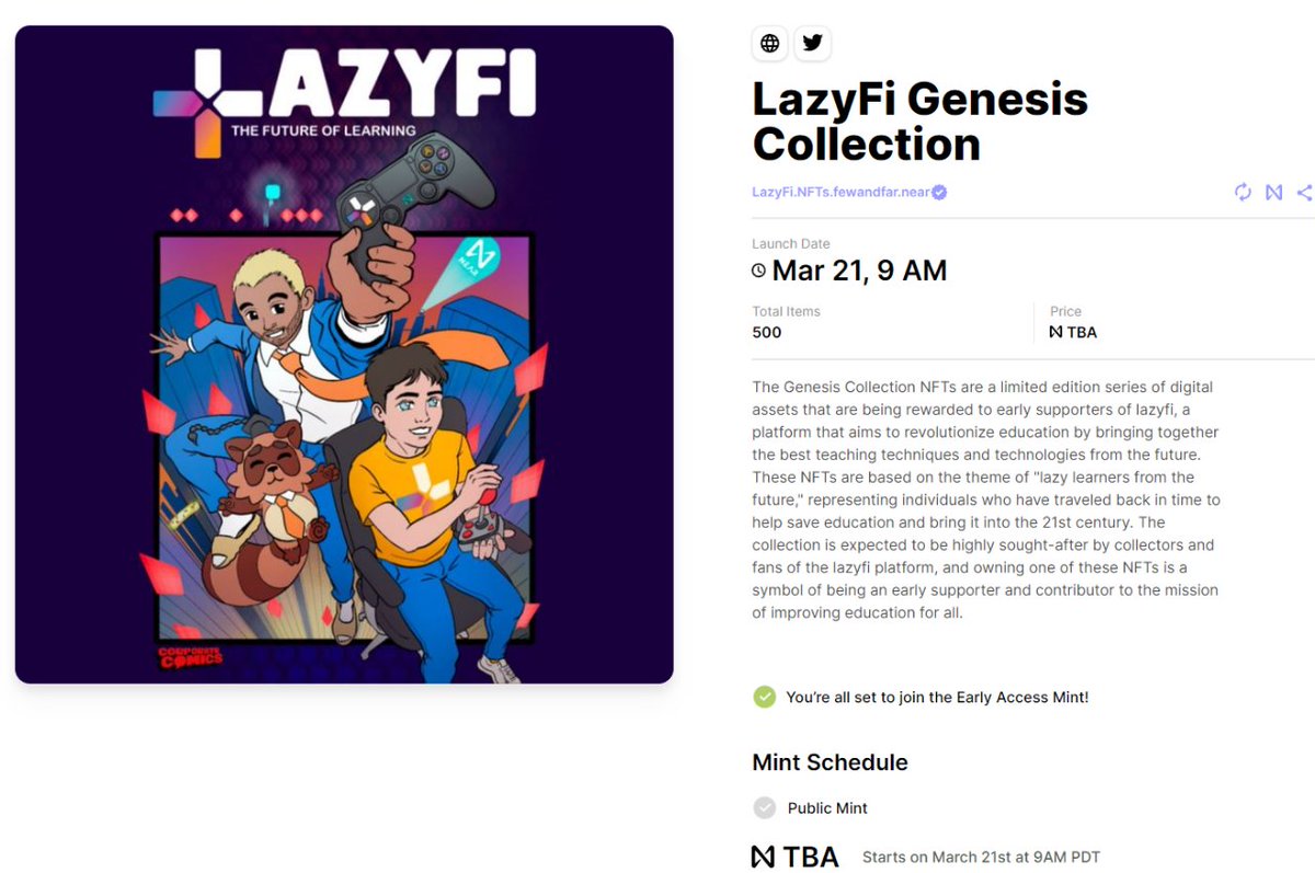 Breaking news: The Genesis Collection NFTs just dropped mint day and they're selling faster than a college degree in "NFT Investing 101"!

Come get early access or allowlist for @LazyFi_Learning 😎

fewfar.com/launchpad/lazy…