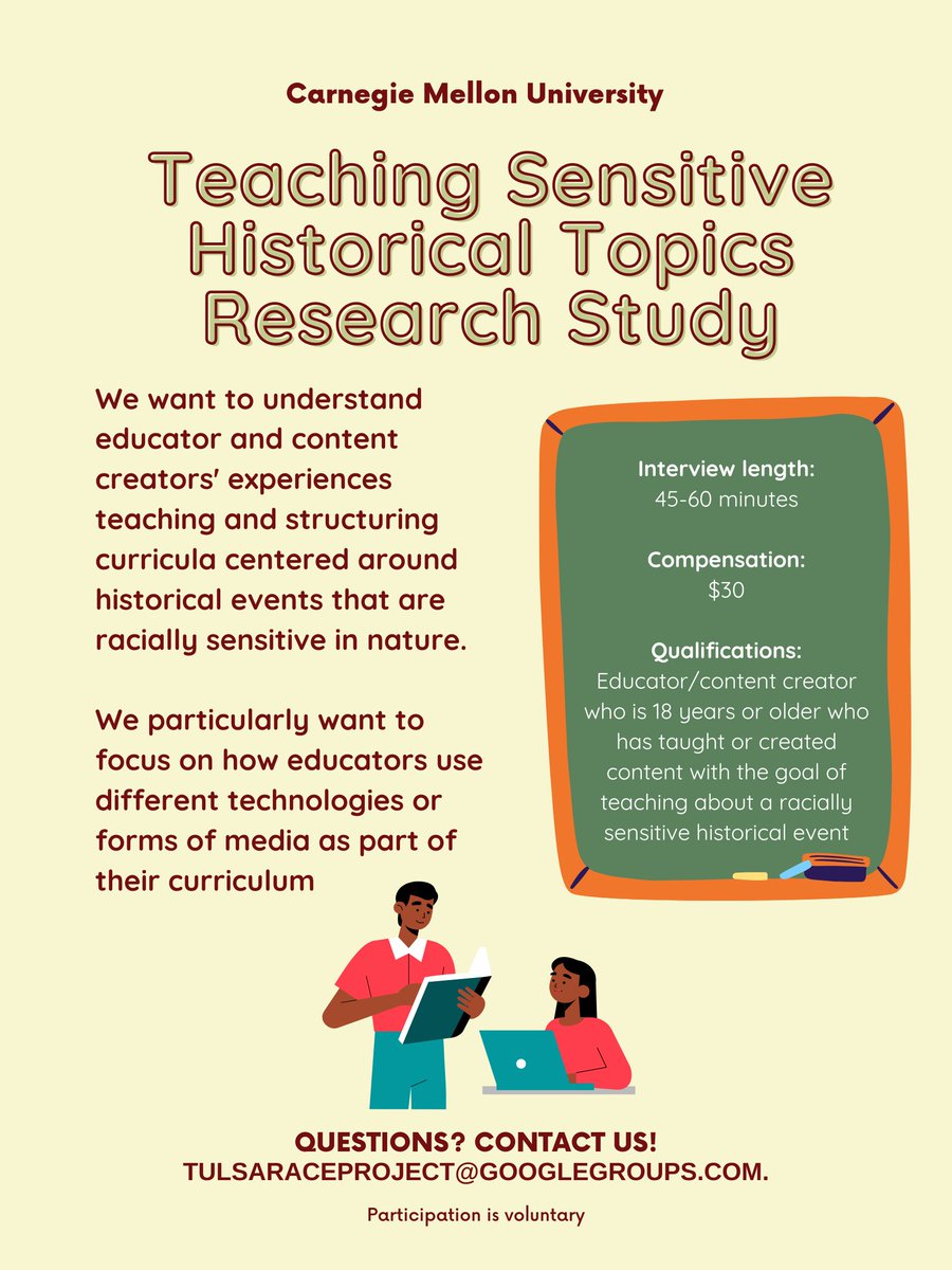 Are you an educator/content creator that teaches or creates content that is racially sensitive in nature? We're conducting a paid study and want to hear from you! 
Sign up here👉 forms.gle/BiRa4quKuxJ7Hx…