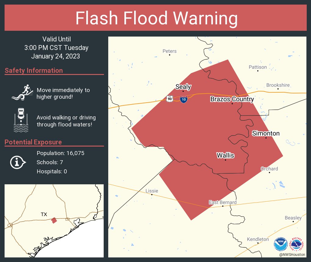 NWS Houston on Twitter "Flash Flood Warning including Sealy TX, Wallis