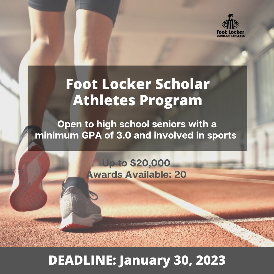 #ScholarshipSpotlight

The <a href="/footlocker/">Foot Locker</a> Scholar Athletes program honors student-athletes who demonstrate exceptional academic ability and strong leadership skills in sports, in their schools, and within their communities. 

Apply now: bit.ly/3iEViKF