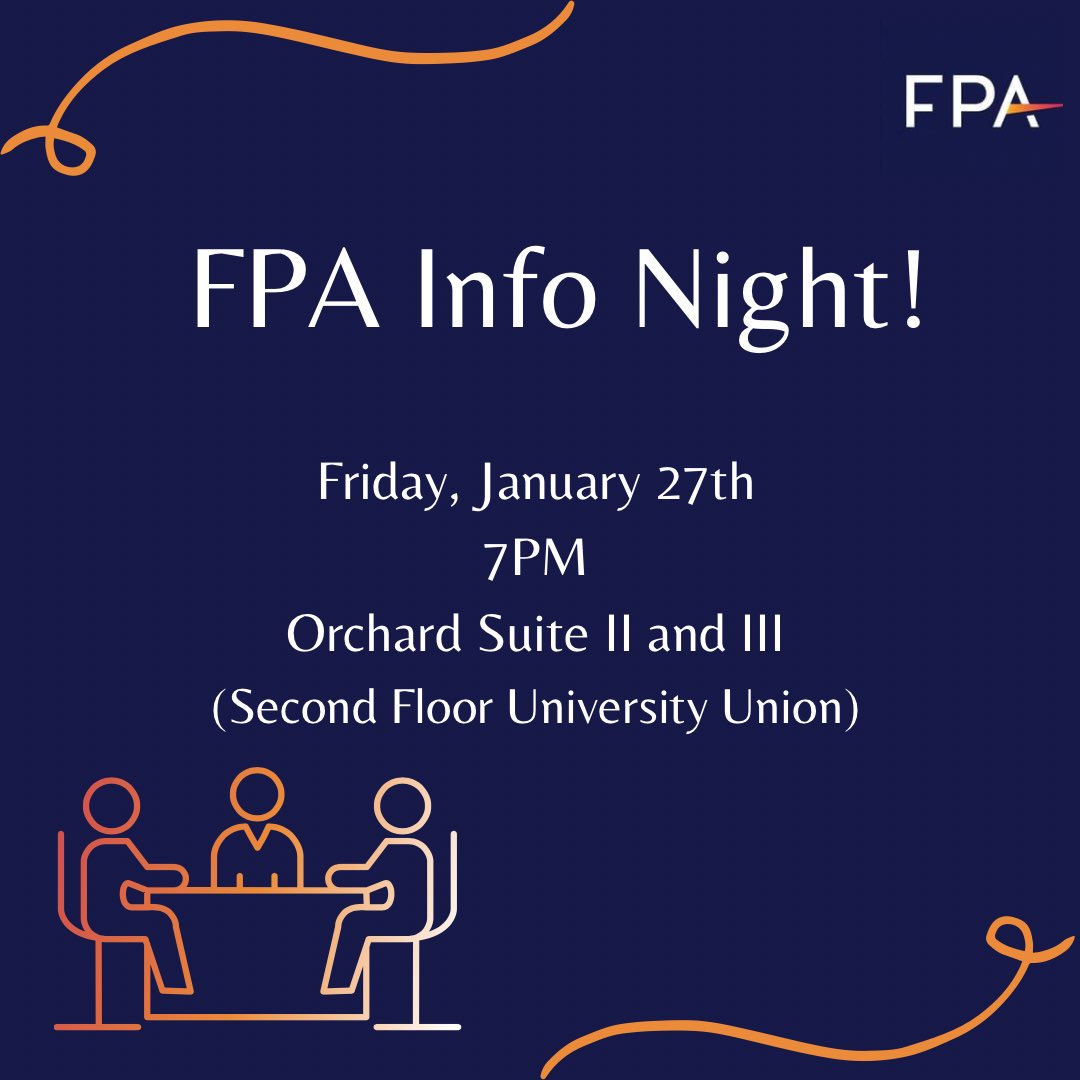 Join us this Friday to learn more about FPA! This is where you will be able to learn more about the club and ask questions.

We are looking forward to welcoming our new and returning members for the spring semester.