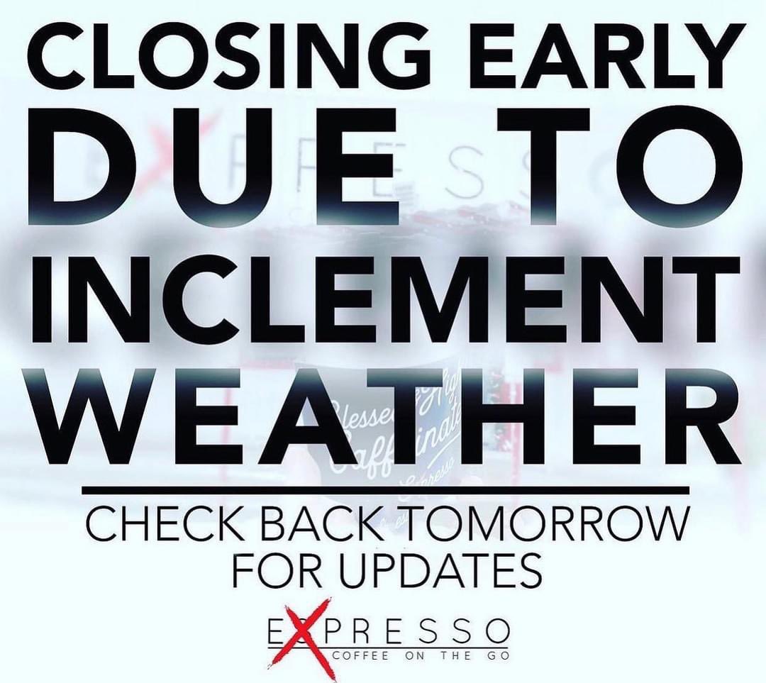For the safety of our staff & customers we are going to be closing at 1:30 today. Branson’s road crews are working hard so check back tomorrow for more info! Stay safe and warm, & of course #blessedandhighlycaffeinated y’all!
#brrrr #bransonmissouri  #expressobranson