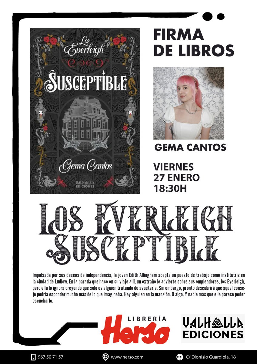 gemcantos's tweet photo. ¡Este viernes estaré firmando ejemplares de "Los Everleigh: Susceptible" en la librería Herso de Albacete! Venid si podéis 🫶💖 (y si no, me vendría muy bien un RT para que se difunda y no me quede solita! 🥲💚 https://t.co/H3jXhjT3ie