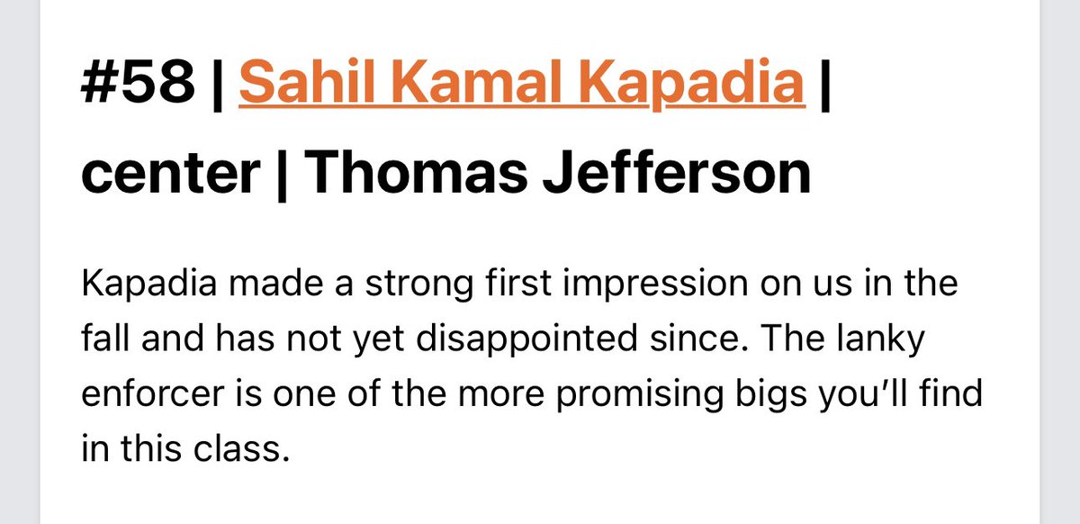 Thanks Adam for mentioning our guy <a href="/SahilKapadia01/">Sahil Kapadia</a>! 

Currently averaging 13pts/8reb/3blk per game and carries a 4.4 GPA at America’s top high school.

Academic D3s should be all over him!