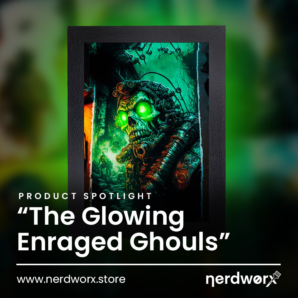 🚨PRODUCT SPOTLIGHT🚨 "The Glowing Enraged Ghouls" from our #Zombiesurvival collection is one of our product spotlights this week! remember you can get 20% off using code WORX20LAUNCH. These high-quality prints will transform your setup. #artprints #GamingSetup #gamingdecor