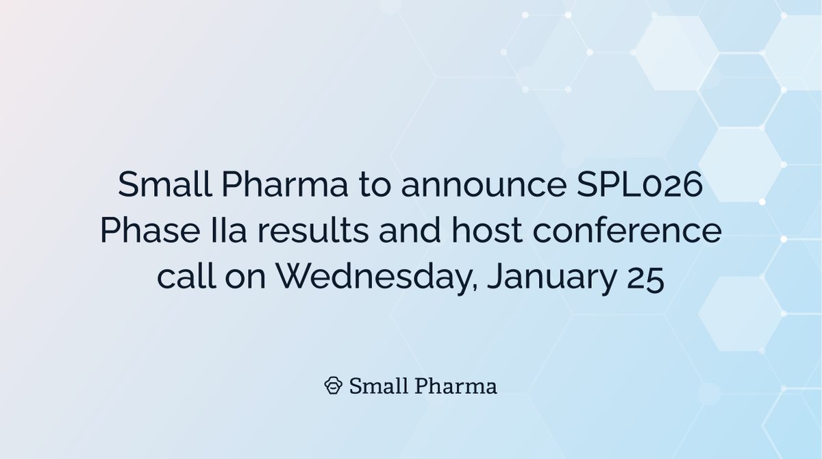 SmallPharma's tweet photo. Our management team will host a conference call tomorrow at 8:30am EST/1:30pm GMT to discuss topline results from our Phase IIa clinical trial investigating SPL026 with supportive #therapy in patients with major #depression. 
Conference call details in PR: https://t.co/vi9aeHSuH1 https://t.co/ZOU7KczajP