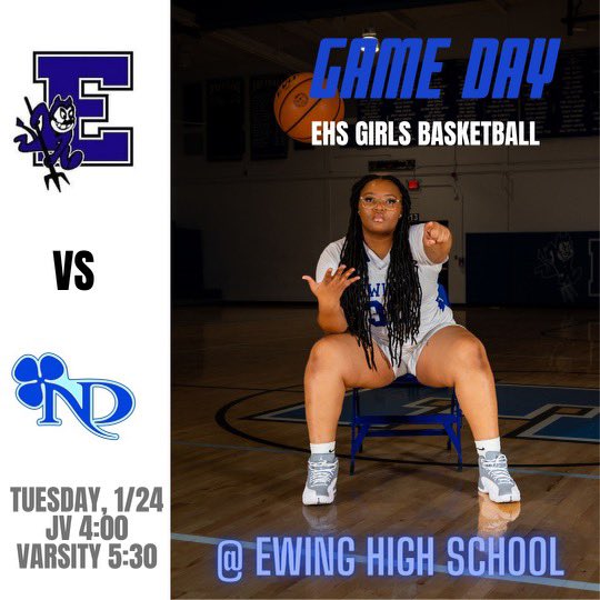 🚨 GAME DAY ALERT! 🚨

🏀 Ewing Girls Hoops takes on Notre Dame at HOME. 

⏰ JV at 4 PM, Varsity at 5:30 PM! 

🎟️ Tickets sold at the door!

⚫️ West BLACK to the game! ⚫️