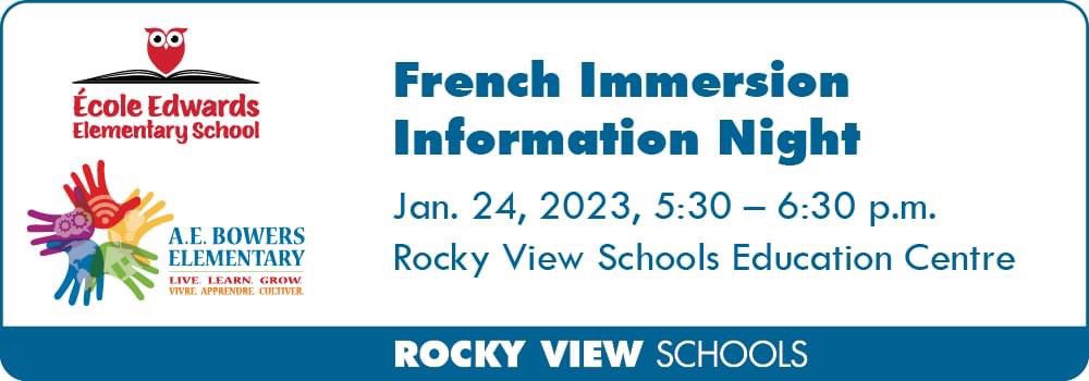 Is your child starting Kindergarten or Grade 1 in September? Are you interested in learning about French Immersion in Rocky View Schools? Please join us this evening to learn more! #rvsed <a href="/rvsed/">Rocky View Schools</a>