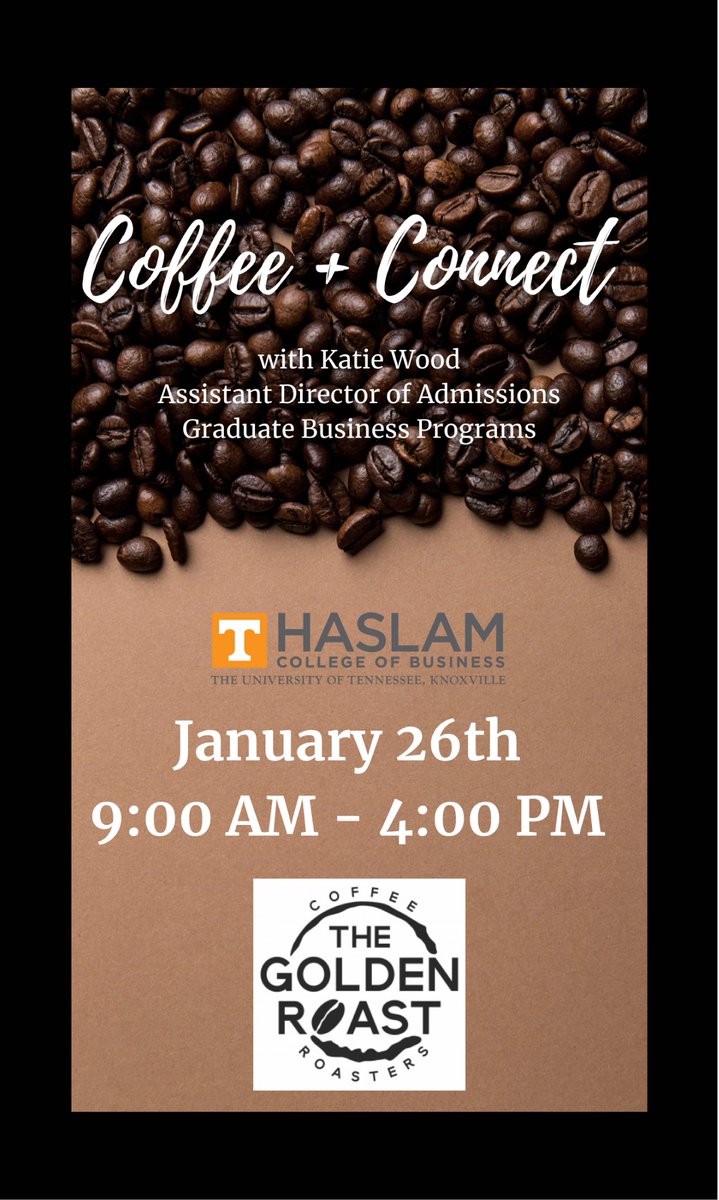 HaslamUT's tweet photo. Want to learn more about our graduate business programs? Drop in at Golden Roast (825 Melrose Place) on Thursday, January 26, between 9:00 a.m. and 4:00 p.m. to join Assistant Director of Admissions Katie Wood for Coffee + Connect! https://t.co/mP39683GBO