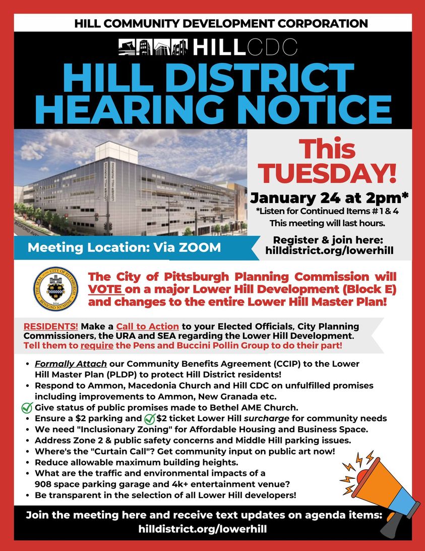 ALERT! This serves as a reminder that the Planning Commission meeting for the #LowerHill is taking place now. We strongly encourage you to attend and provide public comment on the items listed on this flyer. Join now! Link: us02web.zoom.us/j/88275113502