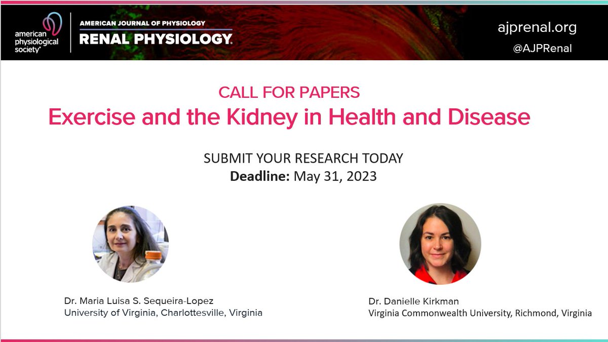 AJP Renal (@ajprenal) on Twitter photo 📝Call for Papers: #Exercise and the #Kidney in Health and Disease
More Info: ow.ly/acsc50Mzi1E
#AJPRenal #KidneyDisease #ClimateChanges
<a href="/MLSequeiraLopez/">M L Sequeira-Lopez</a> @DLKirkman <a href="/MedicineUVA/">UVA School of Medicine</a> <a href="/vcukhs/">VCU Dept of Kinesiology and Health Sciences</a> 📝Call for Papers: #Exercise and the #Kidney in Health and Disease
More Info: ow.ly/acsc50Mzi1E
#AJPRenal #KidneyDisease #ClimateChanges
<a href="/MLSequeiraLopez/">M L Sequeira-Lopez</a> @DLKirkman <a href="/MedicineUVA/">UVA School of Medicine</a> <a href="/vcukhs/">VCU Dept of Kinesiology and Health Sciences</a>