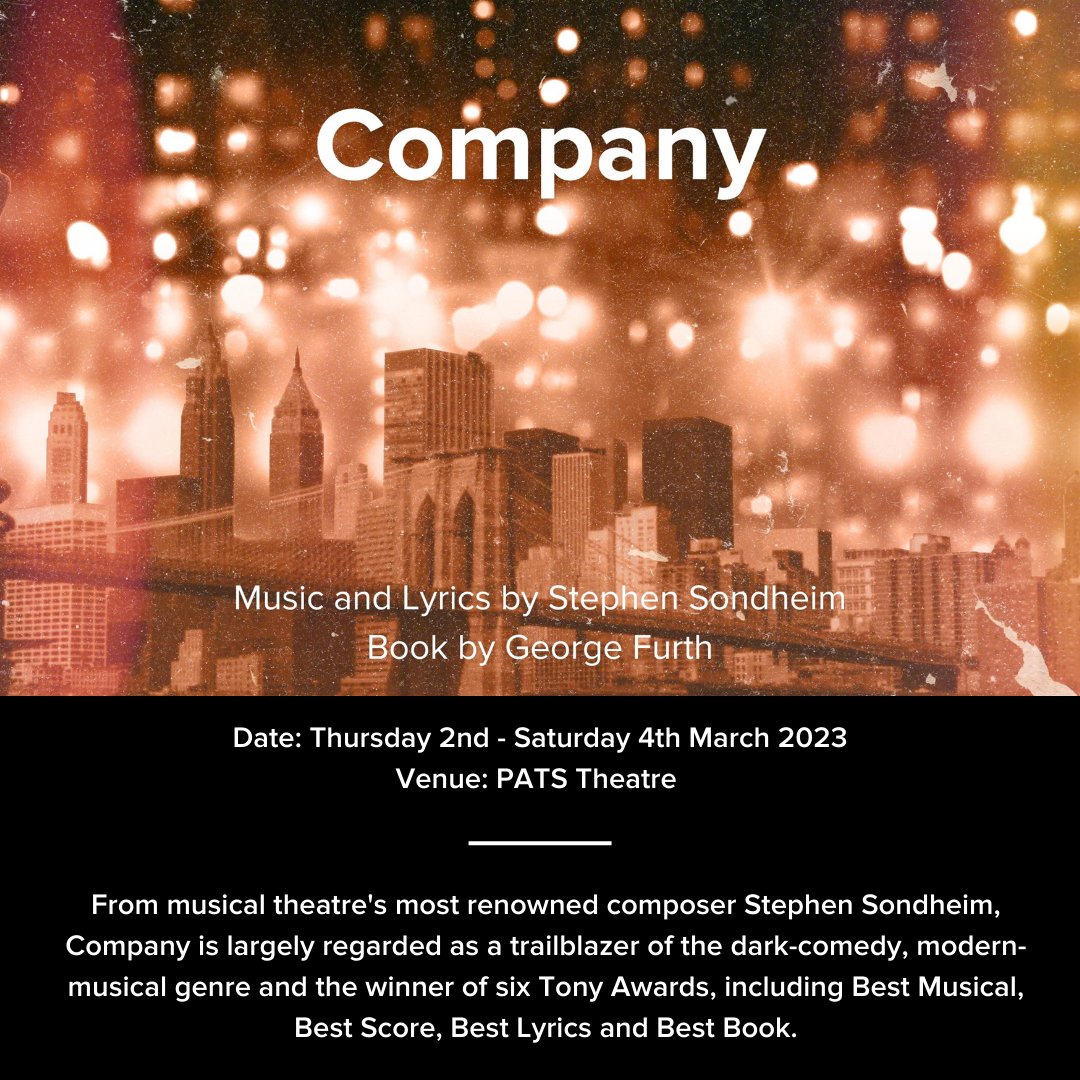 On the night of his 35th birthday, Robert contemplates his unmarried state while his friends explain the pros and cons of taking on a spouse. Robert is forced to question his adamant bachelorhood during a hilarious array of interactions. Book here: gsauk.org/events/36001AV…