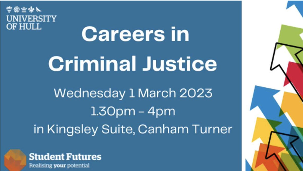 For all our students, save the date for our annual Careers in Criminal Justice fair! 1 March, 1.30pm. Book and secure your space now: hull.jobteaser.com/en/events/1718…