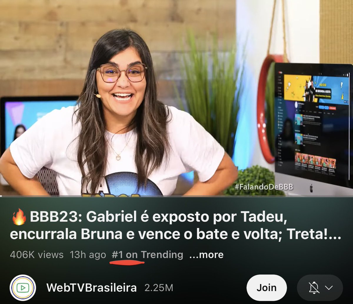 webtvbrasileira's tweet photo. Aêêê, quadrilha! 🎉Estamos em 1 no em alta do @YouTubeBrasil e ficamos em 2 ontem tb. Vcs são maravilhosos, obrigada pela audiência e engajamento.❤️👊🏼 #bbb23 #webtvbrasileira #webtvzeiros https://t.co/NdvuuBL0Sk