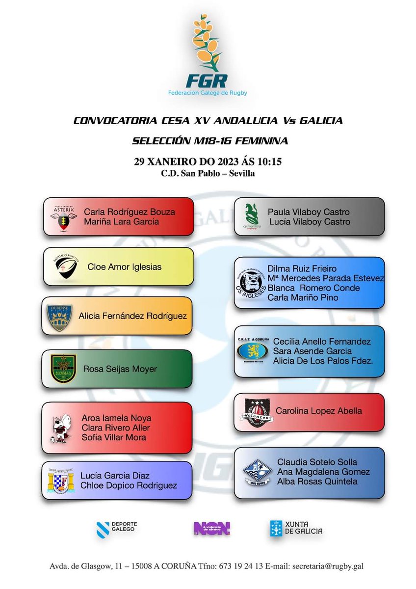 Os Ingleses Rugby Club (@club_ingleses) on Twitter photo Desplazamiento de las selecciones femeninas de <a href="/RugbyGalicia/">Galicia Rugby</a> senior y M18.
Mucha suerte en sus partidos y a Merchi, Dilma, Blanca y Carla disfrutad de la experiencia, tened los ojos y oídos abiertos para las enseñanzas de <a href="/rocio_abellona8/">Rocio</a> y <a href="/RialVane/">Vanesa Rial López</a> #deportegalego #OsInglesesRC Desplazamiento de las selecciones femeninas de <a href="/RugbyGalicia/">Galicia Rugby</a> senior y M18.
Mucha suerte en sus partidos y a Merchi, Dilma, Blanca y Carla disfrutad de la experiencia, tened los ojos y oídos abiertos para las enseñanzas de <a href="/rocio_abellona8/">Rocio</a> y <a href="/RialVane/">Vanesa Rial López</a> #deportegalego #OsInglesesRC