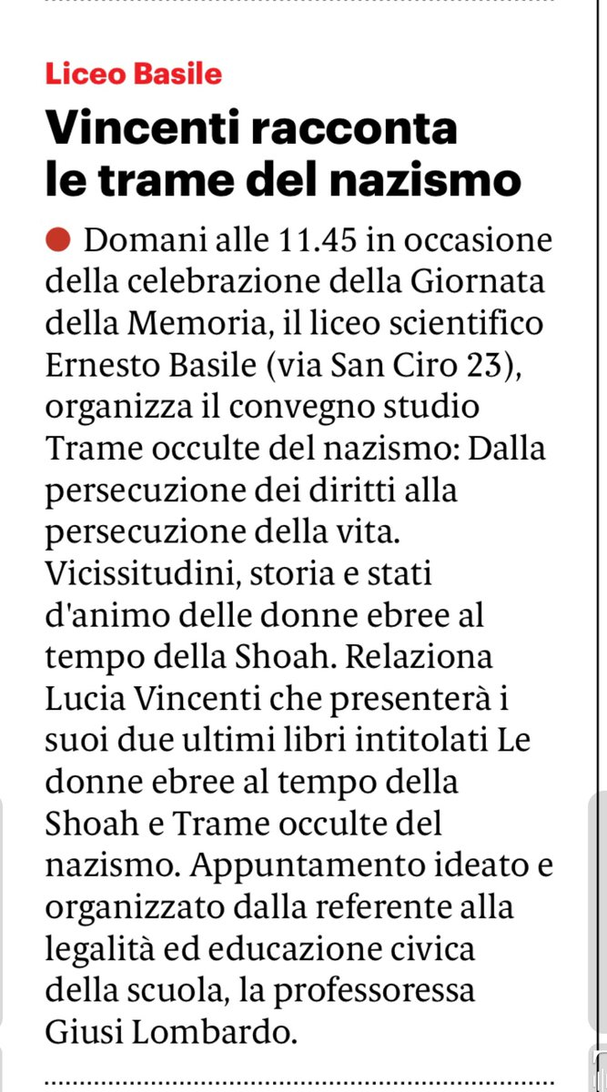 edexlibris's tweet image. Giornata della Memoria 2023. Presso il Liceo Scientifico Ernesto Basile di Palermo Lucia Vincenti terrà una conferenza con i docenti e ragazzi sulla shoah e sulle sue vittime. Verranno presentati anche gli ultimi due saggi prodotti da Edizioni Ex Libris. #ebrei #ebraismo #donna