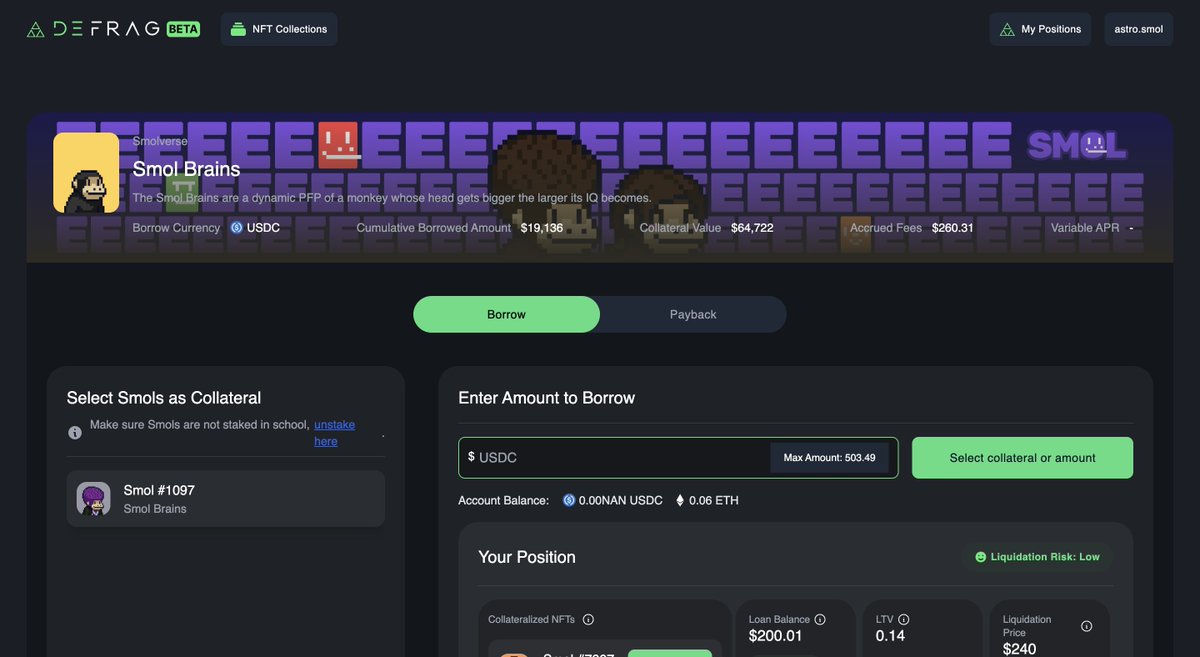 The first protocol to lend NFTs like Smols and Legions is now live on Arbitrum, and Smol Domains are integrated!