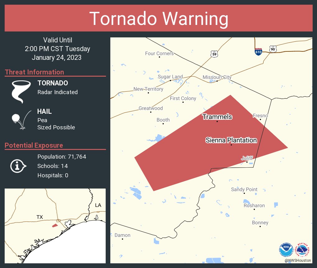 NWS Tornado on Twitter "Tornado Warning including Sienna Plantation TX