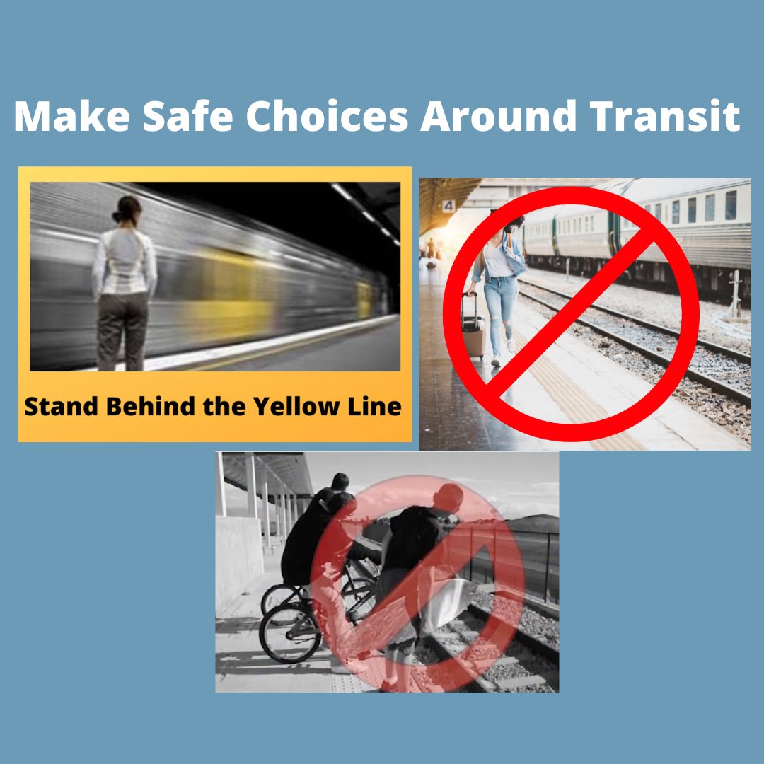 CAOpLifeSaver's tweet photo. Make safe choices around transit. Observe the pavement markings. Stand back from the platform, behind the painted or raised markings. Trains overhang tracks. Never run or ride scooters, skateboards, or bicycles in a station. #RespectTheRails #StayAlert #SafeChoices https://t.co/02cWallG7h