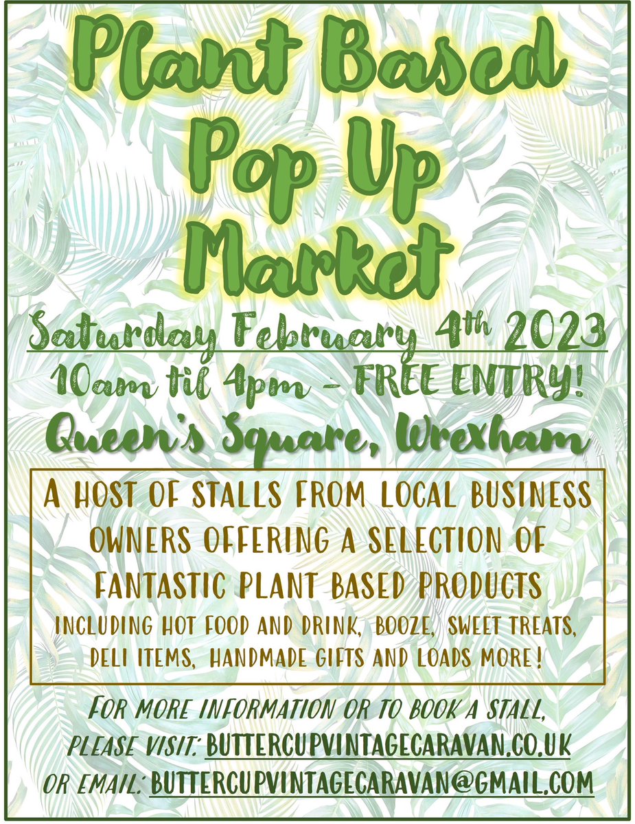 we’re hosting our first Plant Based Pop Up market in Wrexham next weekend. 
still got space for stall holders too  if anyone is interested! 🌱 #VeganHour #Veganuary
