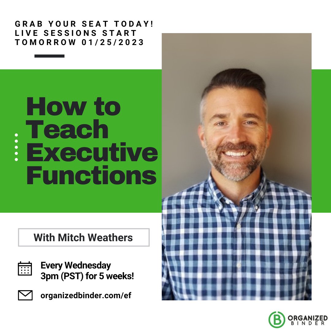organizedbinder's tweet image. We go live in just over 24 hours with session 1 in our FREE 5-part webinar series on Teaching Executive Functions!

Grab your seat at organizedbinder.com/ef

#studentagency #studentsuccess #learningroutines #classroomroutines #executivefunction #executivefuntioning #teachbetter