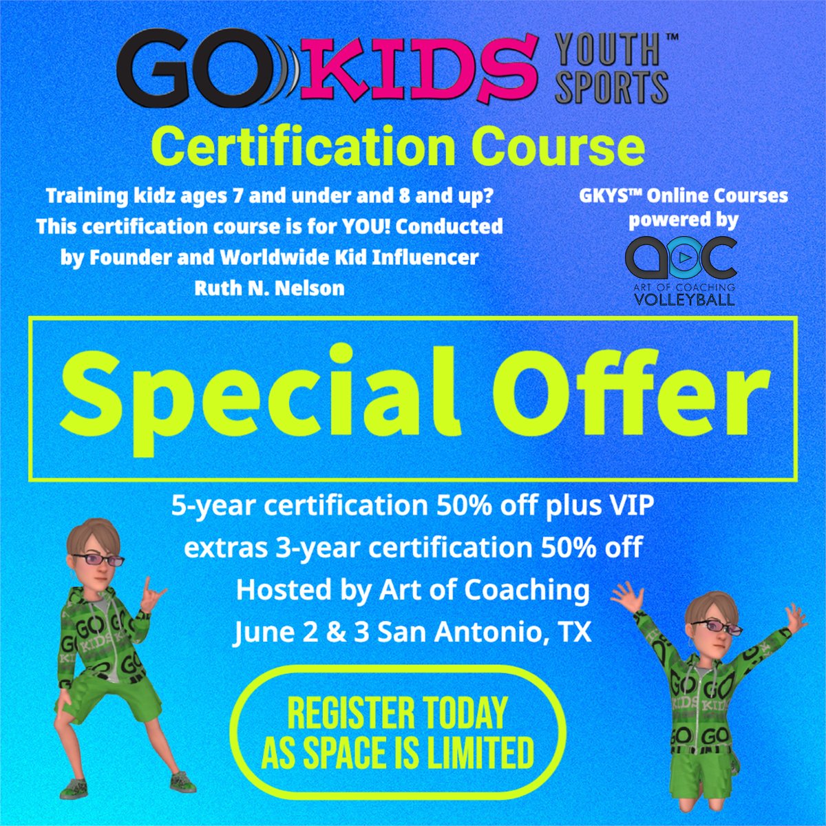 RNNSportsGym™ During the @artofcoachingvb AOC Clinic in San Antonio, Founder and Worldwide Kidz Influencer @rnntrain Ruth Nelson ...VIP Status with benefits for one year when registering TODAY

REGISTER TODAY GOKIDS-YOUTHSPORTS.COM and receive Free VIP @rnnsportsgym membership.